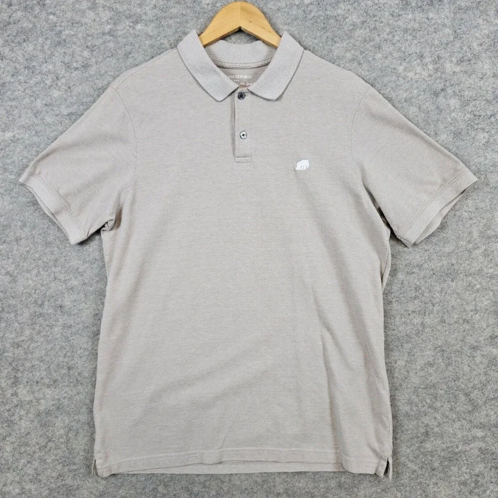 Banana Republic Men's Tan/Beige Knit Polo Shirt Size L 100% Cotton Embroidered‎